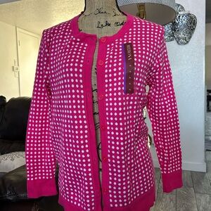 Merona Fuchsia and White Polka Dot Cardigan